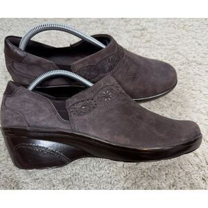 Clarks Marion Helen Dark Brown Leather Clog Size 11M Cut Out Detail Comfort Work